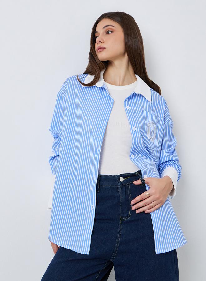 ستايلي بلوزة مخططة بقصة واسعة - Image 1